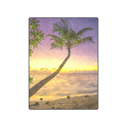 Painting tropical sunset beach with palms Blanket 50"x60"