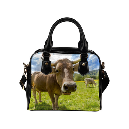 Photography Pretty Blond Cow On Grass Shoulder Handbag (Model 1634)