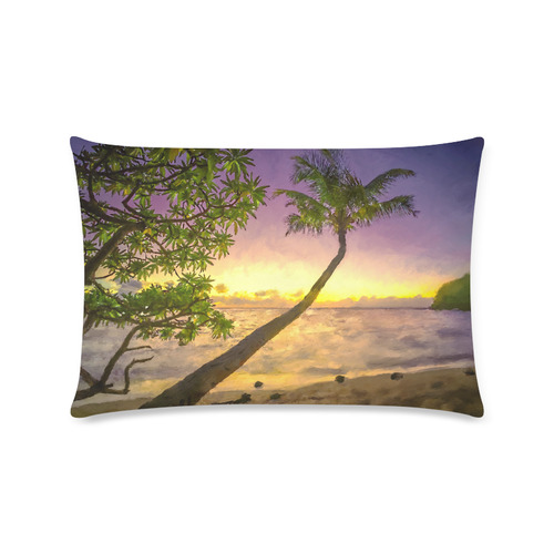 Painting tropical sunset beach with palms Custom Rectangle Pillow Case 16"x24" (one side)