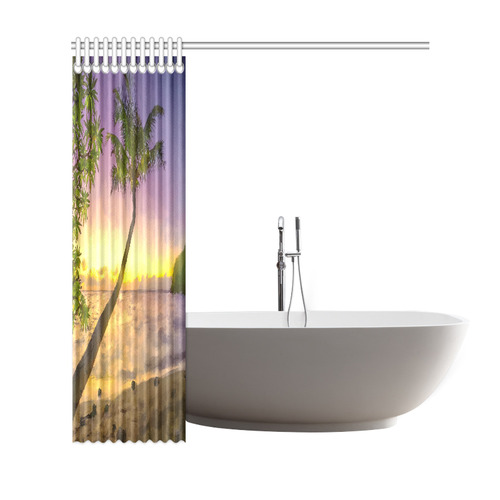 Painting tropical sunset beach with palms Shower Curtain 69"x72"