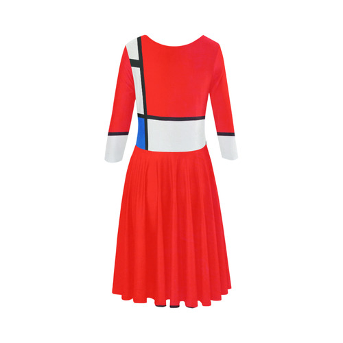 Mondrian Composition Red Blue Yellow Elbow Sleeve Ice Skater Dress (D20)