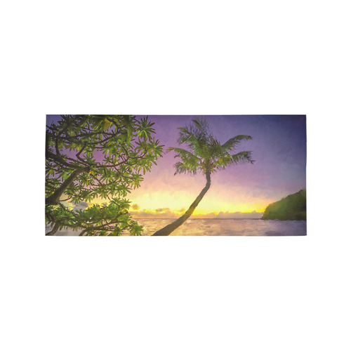 Painting tropical sunset beach with palms Area Rug 7'x3'3''