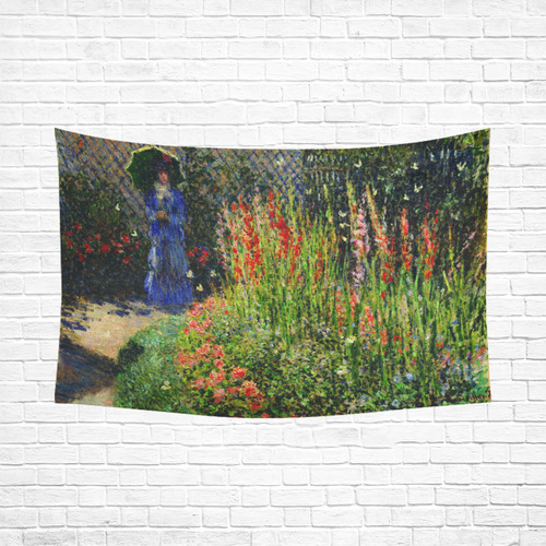 Monet Gladioli Woman Parasol Garden Cotton Linen Wall Tapestry 90"x 60"