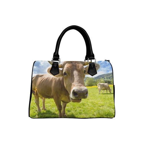 Photography Pretty Blond Cow On Grass Boston Handbag (Model 1621)