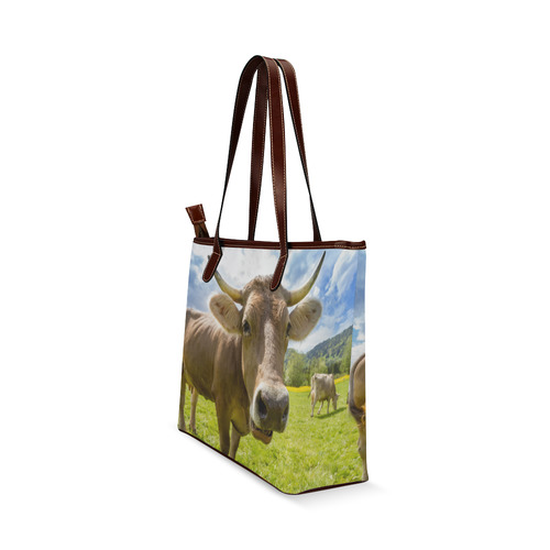 Photography Pretty Blond Cow On Grass Shoulder Tote Bag (Model 1646)