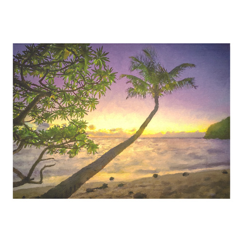 Painting tropical sunset beach with palms Cotton Linen Tablecloth 60"x 84"