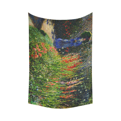 Monet Gladioli Woman Parasol Garden Cotton Linen Wall Tapestry 90"x 60"
