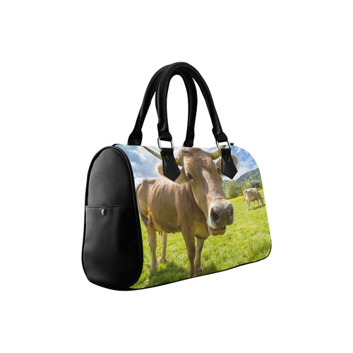 Photography Pretty Blond Cow On Grass Boston Handbag (Model 1621)