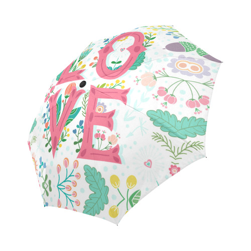 Pastel Colorful Floral LOVE Lettering Auto-Foldable Umbrella (Model U04)