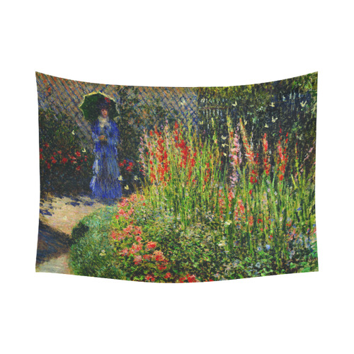 Monet Gladioli Woman Parasol Garden Cotton Linen Wall Tapestry 80"x 60"