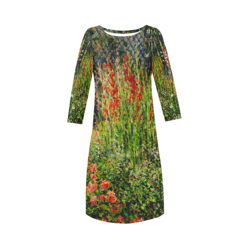 Monet Gladioli Woman Parasol Garden Round Collar Dress (D22)