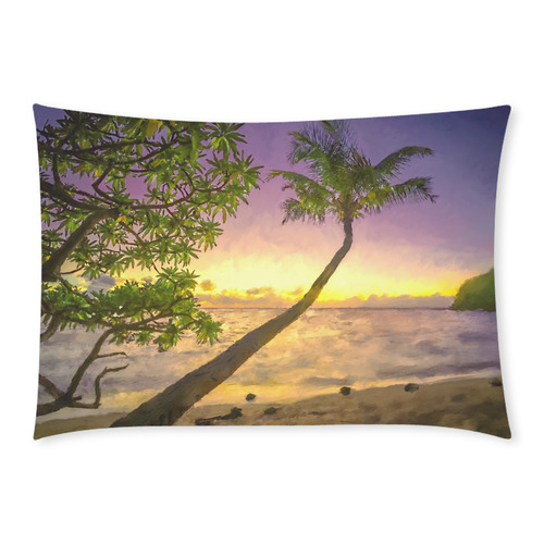 Painting tropical sunset beach with palms Custom Rectangle Pillow Case 20x30 (One Side)