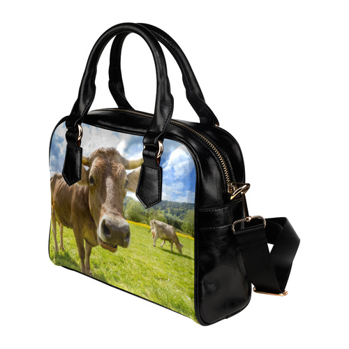 Photography Pretty Blond Cow On Grass Shoulder Handbag (Model 1634)