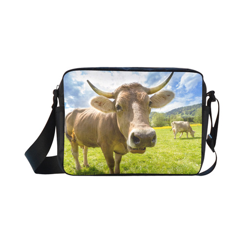 Photography Pretty Blond Cow On Grass Classic Cross-body Nylon Bags (Model 1632)