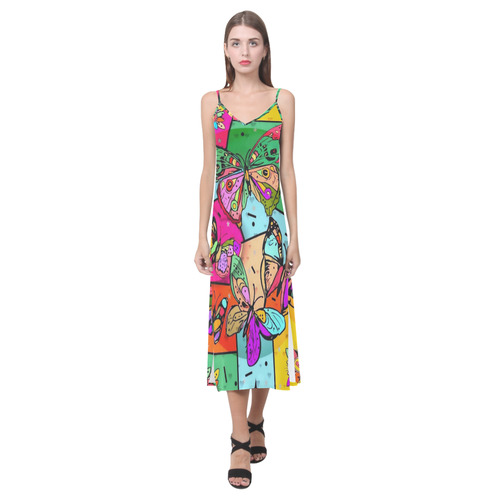 My Butterfly Popart by Nico Bielow V-Neck Open Fork Long Dress(Model D18)