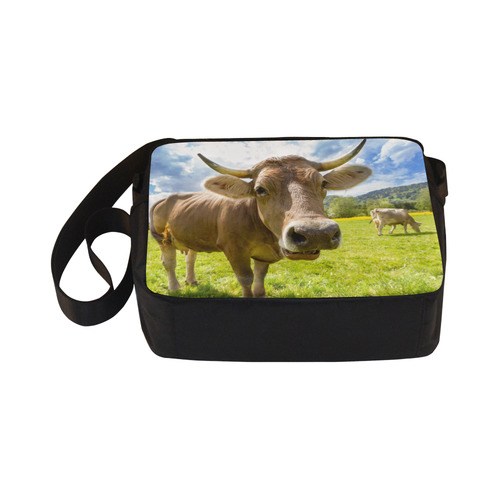 Photography Pretty Blond Cow On Grass Classic Cross-body Nylon Bags (Model 1632)