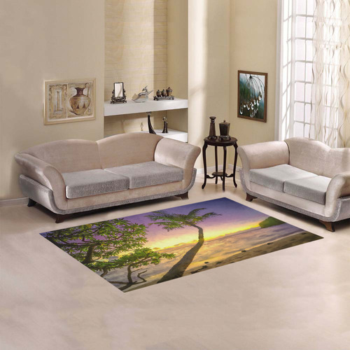 Painting tropical sunset beach with palms Area Rug 5'x3'3''
