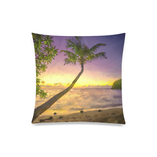 Painting tropical sunset beach with palms Custom Zippered Pillow Case 20"x20"(Twin Sides)
