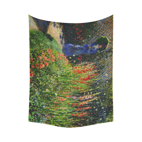 Monet Gladioli Woman Parasol Garden Cotton Linen Wall Tapestry 80"x 60"