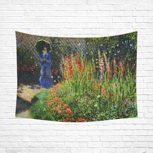 Monet Gladioli Woman Parasol Garden Cotton Linen Wall Tapestry 80"x 60"