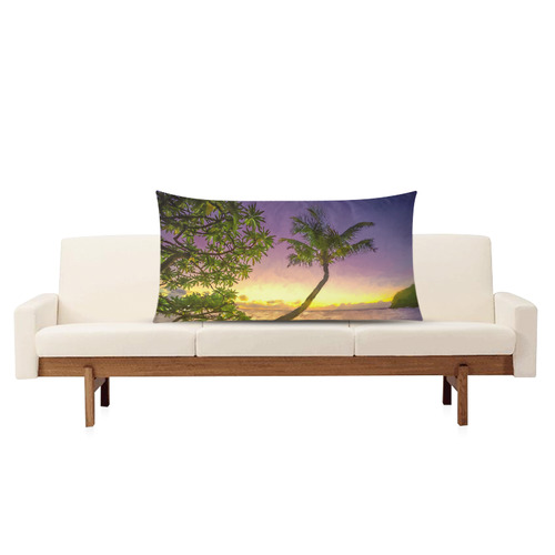 Painting tropical sunset beach with palms Rectangle Pillow Case 20"x36"(Twin Sides)