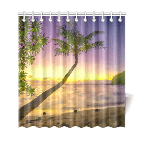 Painting tropical sunset beach with palms Shower Curtain 69"x72"
