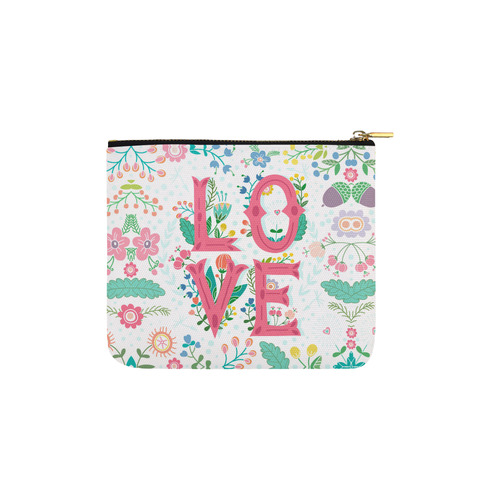 Pastel Colorful Floral LOVE Lettering Carry-All Pouch 6''x5''