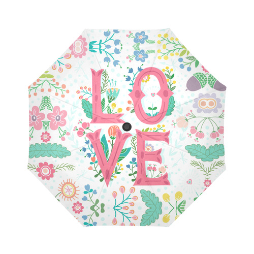 Pastel Colorful Floral LOVE Lettering Auto-Foldable Umbrella (Model U04)