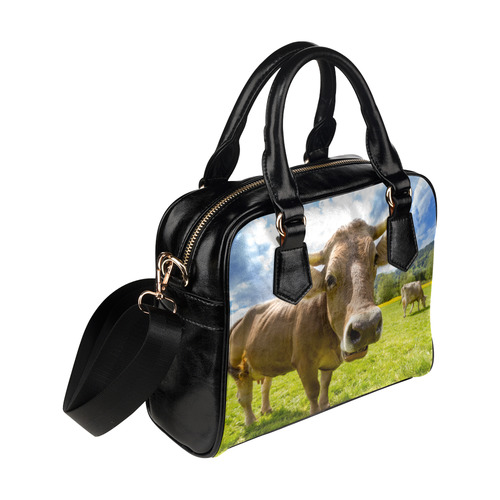 Photography Pretty Blond Cow On Grass Shoulder Handbag (Model 1634)