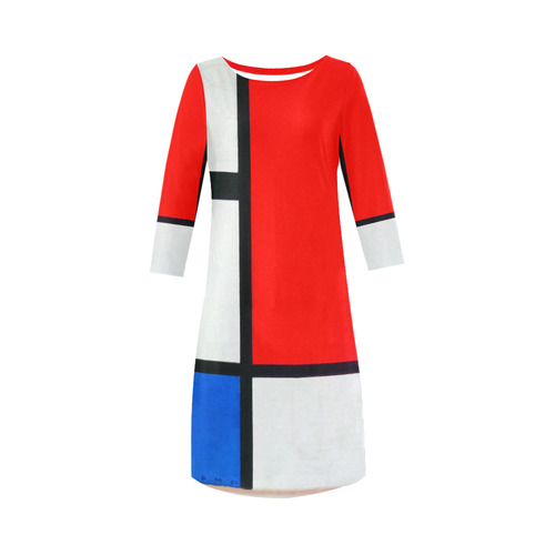 Mondrian Composition Red Blue Yellow Round Collar Dress (D22)