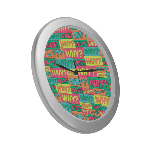 Why? Comic Cartoon Silver Color Wall Clock