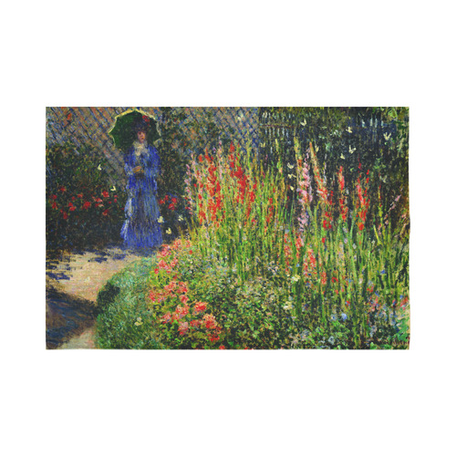 Monet Gladioli Woman Parasol Garden Cotton Linen Wall Tapestry 90"x 60"