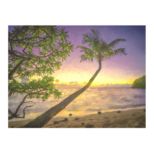 Painting tropical sunset beach with palms Cotton Linen Tablecloth 52"x 70"