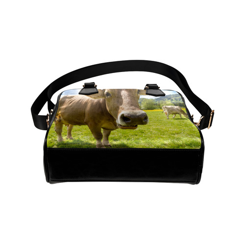 Photography Pretty Blond Cow On Grass Shoulder Handbag (Model 1634)