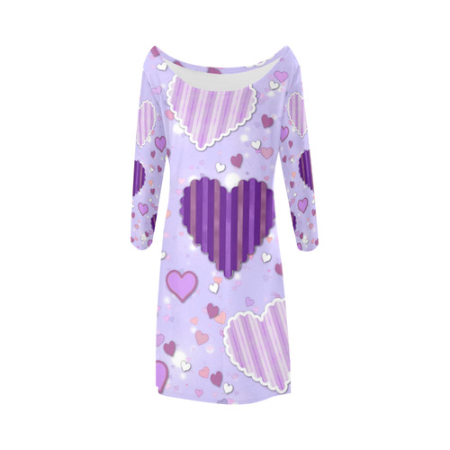 Purple Patchwork Hearts Bateau A-Line Skirt (D21)