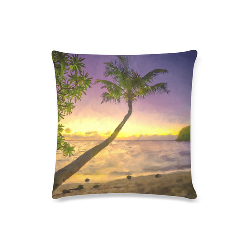 Painting tropical sunset beach with palms Custom Zippered Pillow Case 16"x16"(Twin Sides)