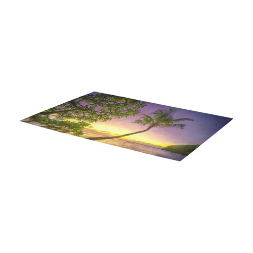 Painting tropical sunset beach with palms Area Rug 7'x3'3''