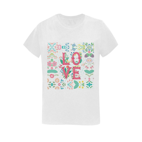 Pastel Colorful Floral LOVE Lettering Women's T-Shirt in USA Size (Two Sides Printing)