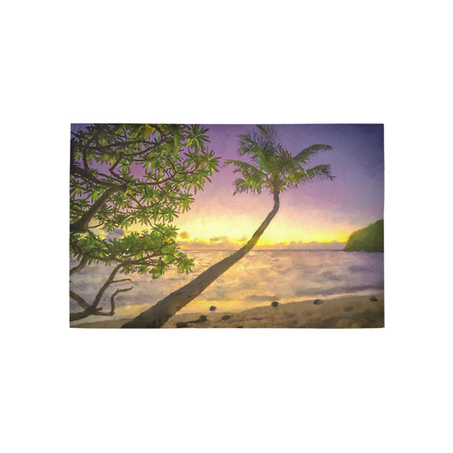 Painting tropical sunset beach with palms Area Rug 5'x3'3''