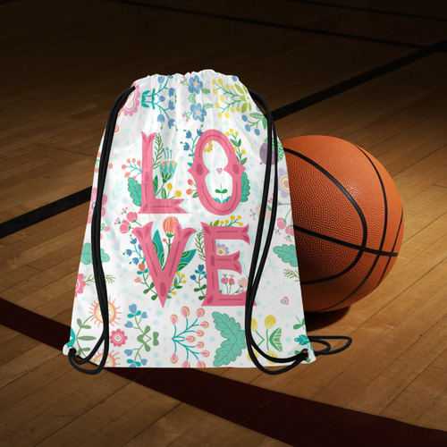 Pastel Colorful Floral LOVE Lettering Large Drawstring Bag Model 1604 (Twin Sides)  16.5"(W) * 19.3"(H)