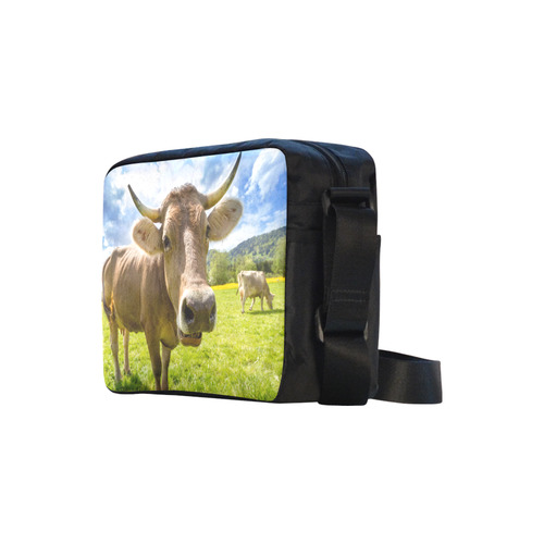 Photography Pretty Blond Cow On Grass Classic Cross-body Nylon Bags (Model 1632)