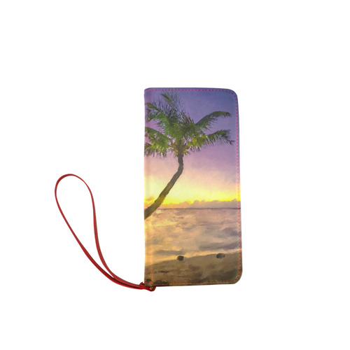 Painting tropical sunset beach with palms Women's Clutch Wallet (Model 1637)