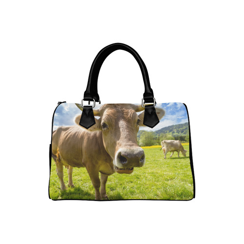 Photography Pretty Blond Cow On Grass Boston Handbag (Model 1621)