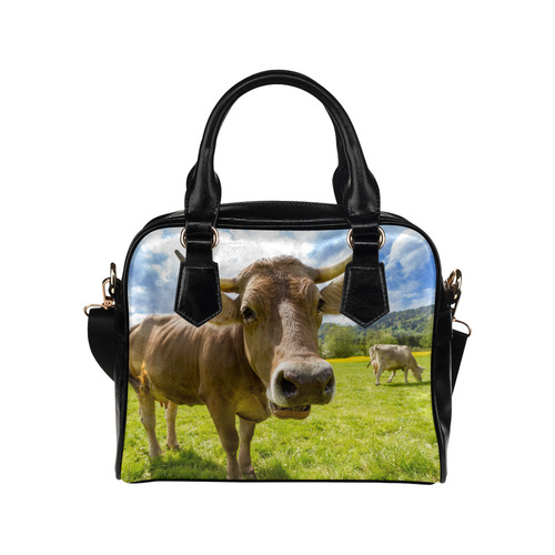 Photography Pretty Blond Cow On Grass Shoulder Handbag (Model 1634)