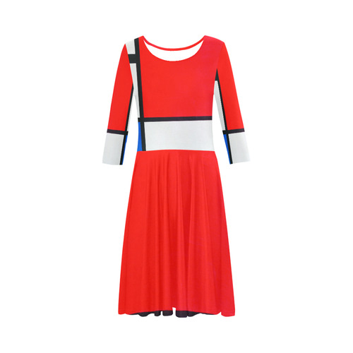 Mondrian Composition Red Blue Yellow Elbow Sleeve Ice Skater Dress (D20)