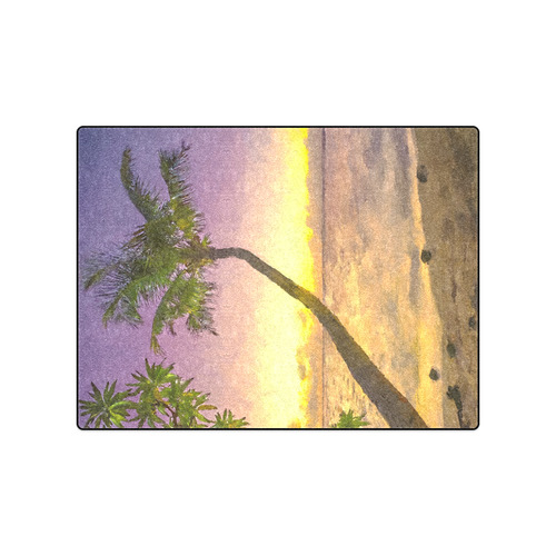 Painting tropical sunset beach with palms Blanket 50"x60"