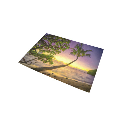 Painting tropical sunset beach with palms Area Rug 5'x3'3''