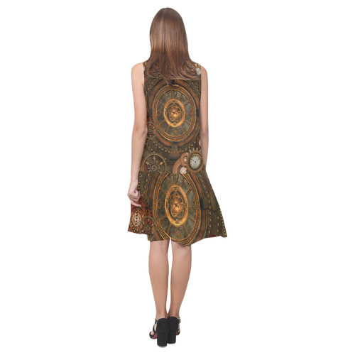 Steampunk, wonderful vintage clocks and gears Sleeveless Splicing Shift Dress(Model D17)