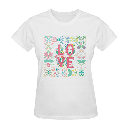 Pastel Colorful Floral LOVE Lettering Sunny Women's T-shirt (Model T05)