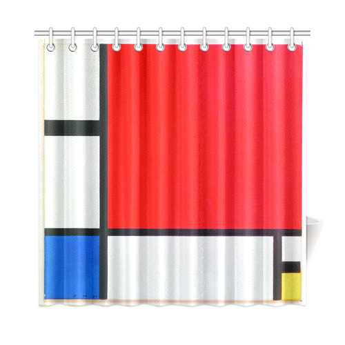 red and yellow shower curtain